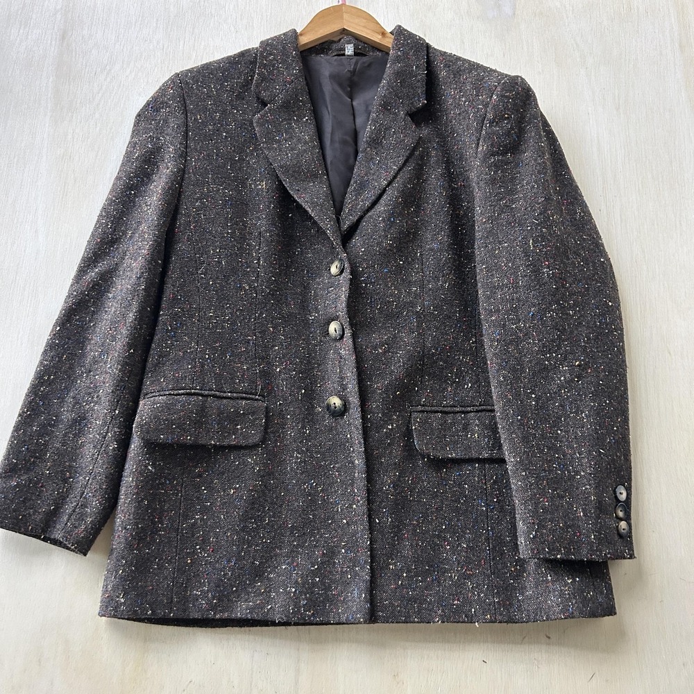 Euro Mode Blazer Jacket Mens 42 Gray Flecked Tweed Lined Career Work Office